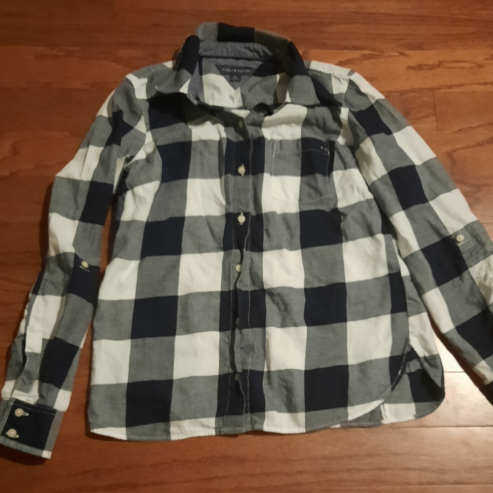 Women's, Black and White Checkered, Tommy Hilfiger, Size Small Shirt. Preowned